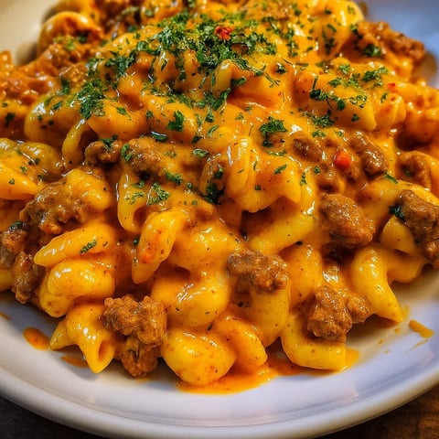 A plate of pasta with meat and cheese.