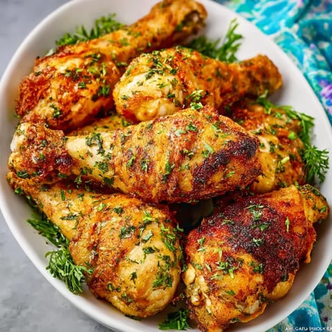 A bowl of chicken drumsticks with herbs and spices.