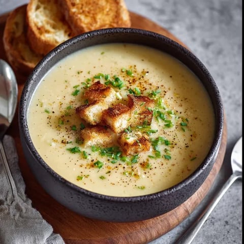 A bowl of vegan potato soup with toast on the side.