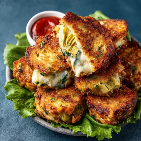 A plate of grilled cheese sandwiches with spinach and artichoke.