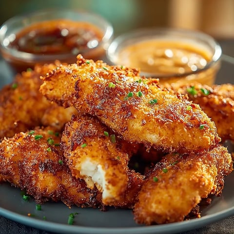 A plate of fried chicken with a dipping sauce.