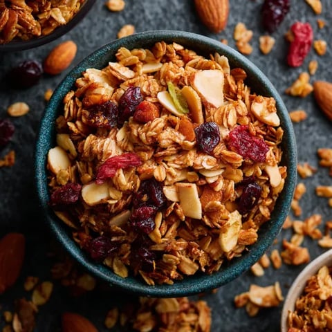 A bowl of granola with nuts and berries.
