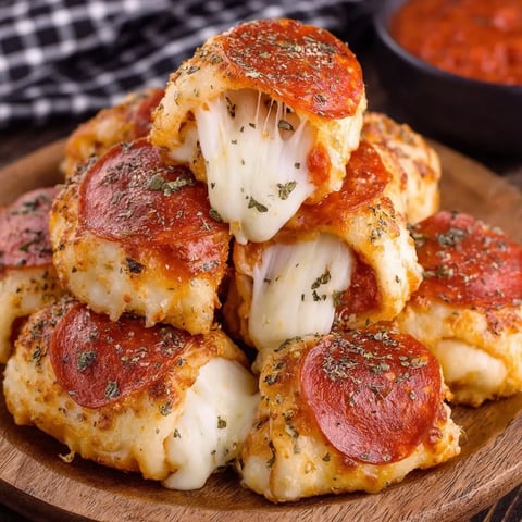 A stack of stuffed crust pizza snacks.