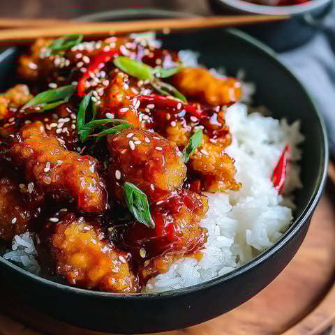 A bowl of Sweet Chili Chicken.