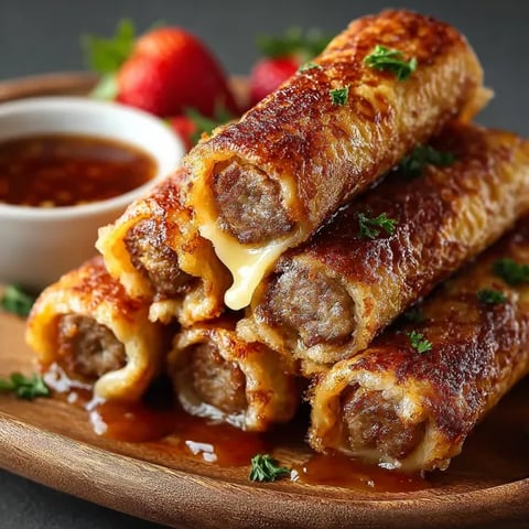 A plate of breakfast rolls with cheese and meat.