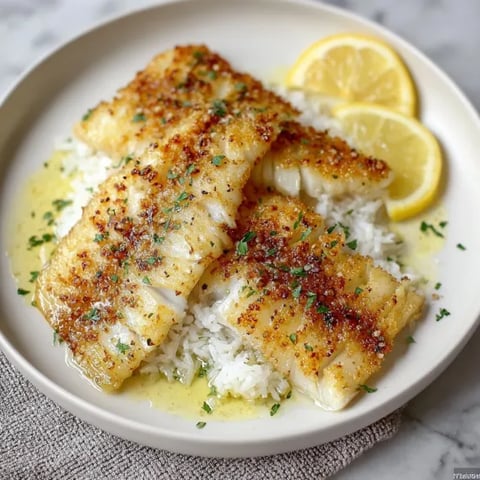 A plate of fish with lemon wedges on top.