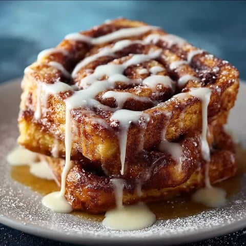 A plate of cinnamon roll french toast bites.