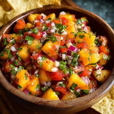 A bowl of fresh peach salsa.