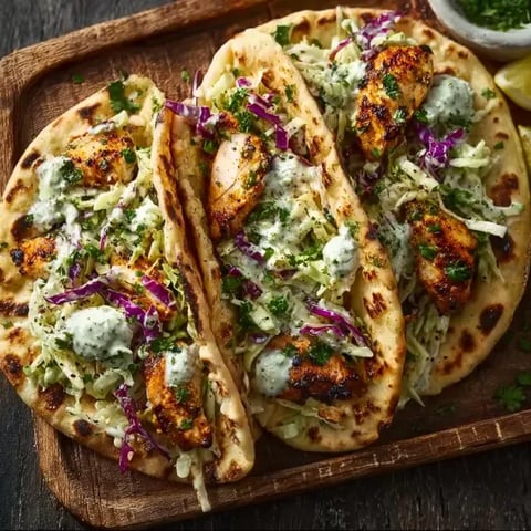 Two chicken pita sandwiches with herby ranch slaw.