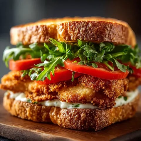 A sandwich with lettuce, tomato, and bacon.