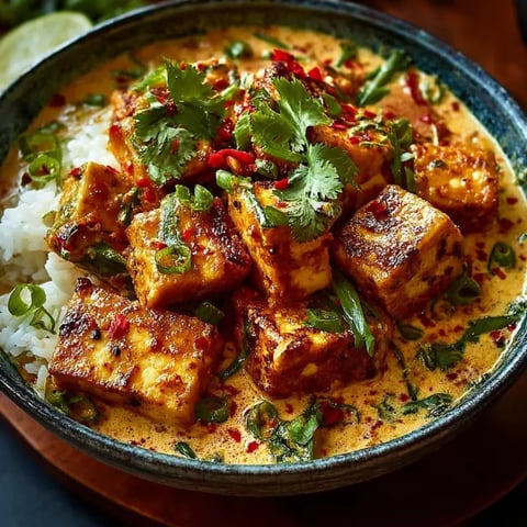 A bowl of food with tofu and vegetables.