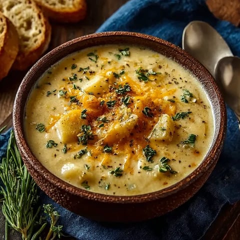 A bowl of soup with a spoon in it.