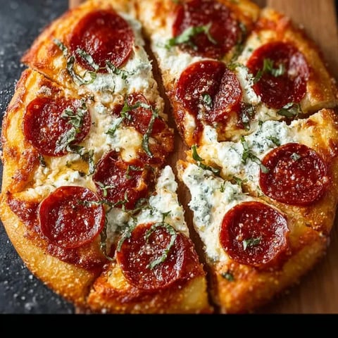 A slice of pizza with pepperoni and ricotta cheese.