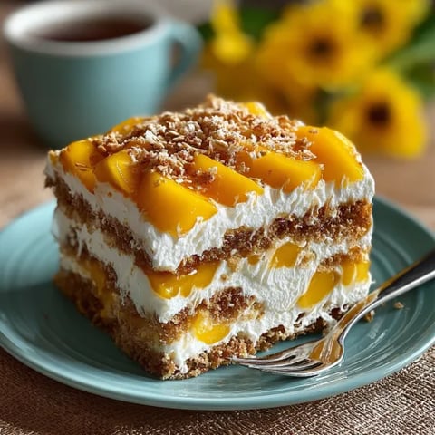 A slice of Filipino Mango Float.