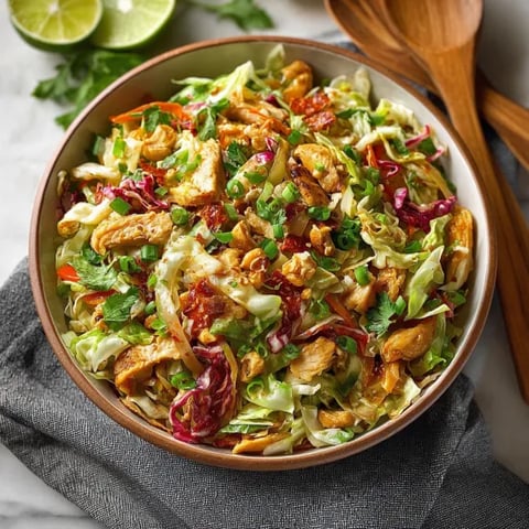 A bowl of chicken and cabbage salad.