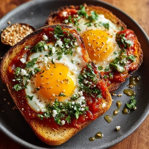 Toast with feta, eggs, and pesto.