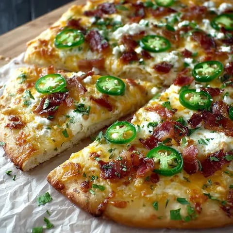 A flatbread pizza with jalapenos and cheese.