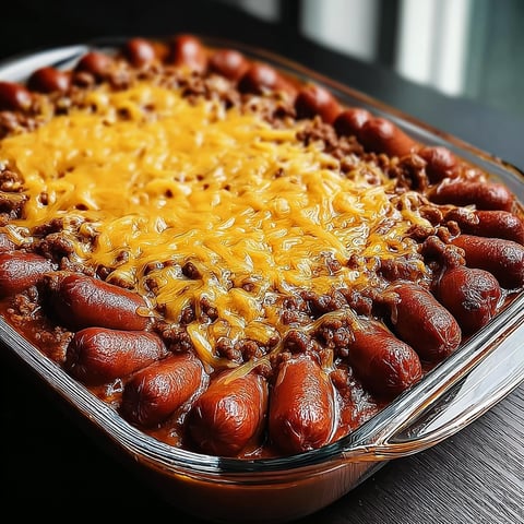 A fully loaded chili cheese dog.