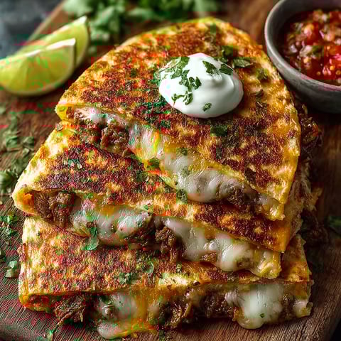 A stack of quesadillas with white cheese and green chili.
