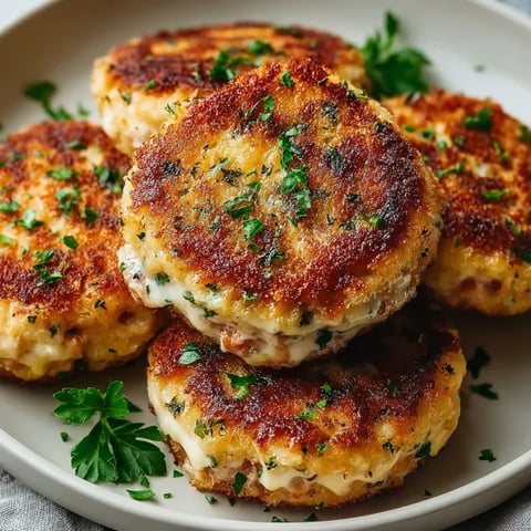 A plate of tuna melt patties.