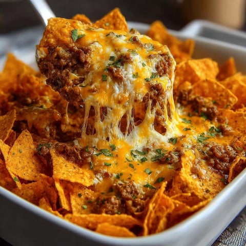 A delicious casserole with cheese and meat on top.