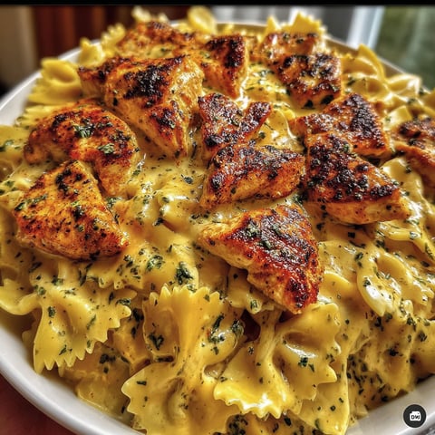 A bowl of garlic butter chicken with cheesy mozzarella cream sauce.