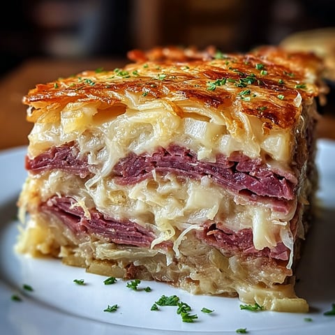A slice of savory Reuben Bake.