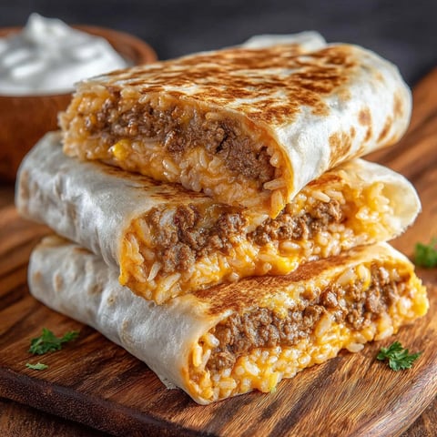 A stack of Quesarito wraps on a wooden table.