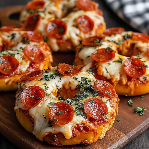 A homemade air fryer pizza bagel with pepperoni and cheese.