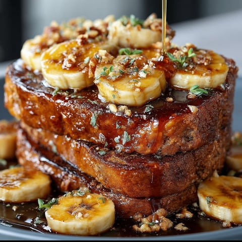 French toast with bananas and nuts.