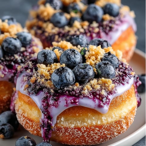 A plate of blueberry streusel baked donuts.