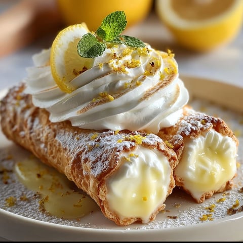 A plate of lemon meringue pie cannoli.