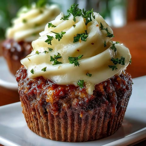 A cupcake with meatloaf and potato frosting.