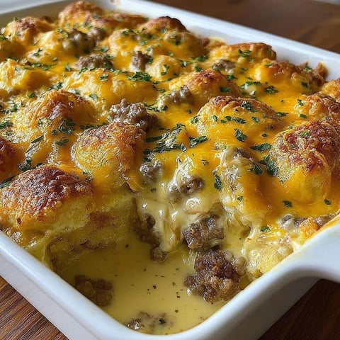 A white plate with a casserole on it.
