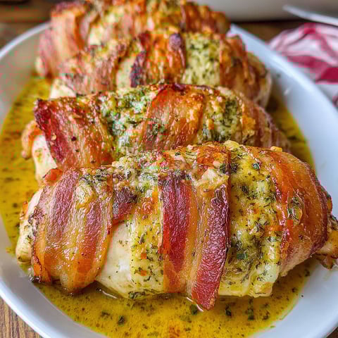 Bacon Wrapped Garlic Parmesan Chicken.