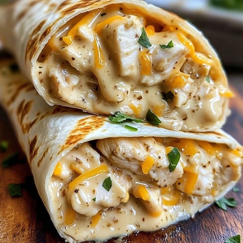 A cheesy garlic chicken wrap.
