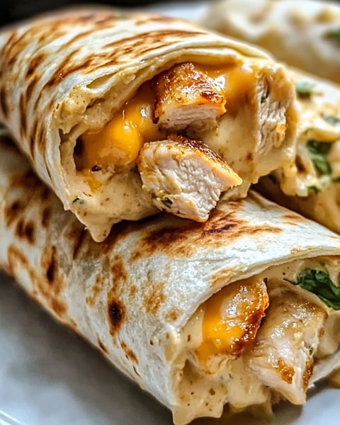 A cheesy garlic chicken wrap.