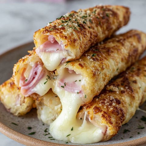 A plate of ham and cheese sticks.