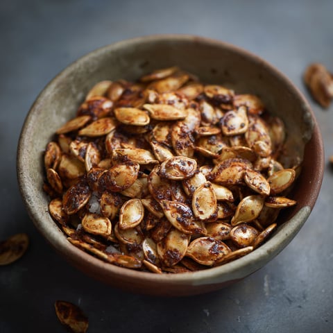 A bowl of roasted pumpkin seeds.