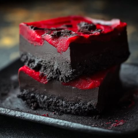 A slice of chocolate cake with red icing.