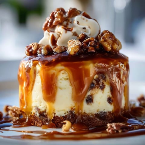 A slice of a gooey caramel turtle poke cake.