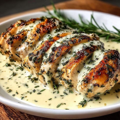 A plate of chicken with a creamy sauce.