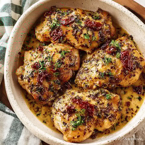A bowl of chicken with marinara sauce.