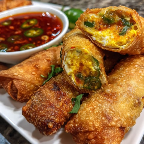 Mini Jalapeño Popper Egg Rolls with a bowl of sauce.