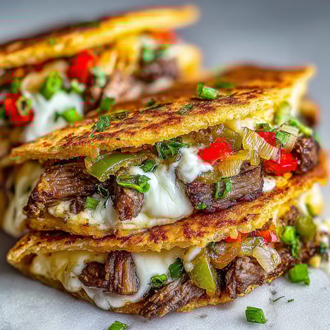 A stack of Philly Cheese Steak Quesadillas.