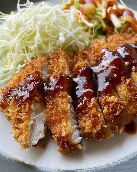 Crispy chicken katsu with gravy.