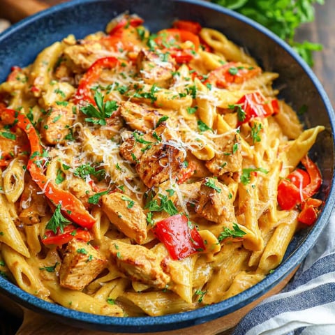 A bowl of Cajun chicken pasta.