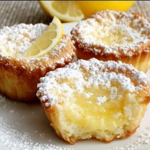 Three mini baby lemon pies with powdered sugar on top.