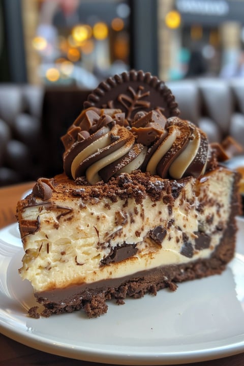 A slice of cookies and cream cheesecake.