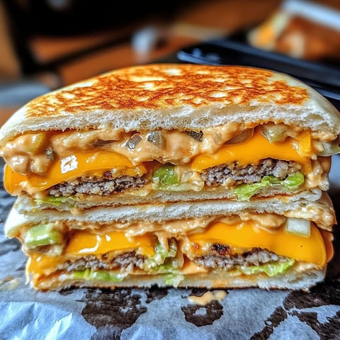 A Big Mac sandwich is cut in half and placed on a table.